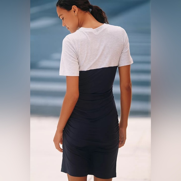 ANTHROPOLOGIE Daily Practice Side-Ruched Mini Dress M 18” p2p Navy $98 NWT - Picture 7 of 12